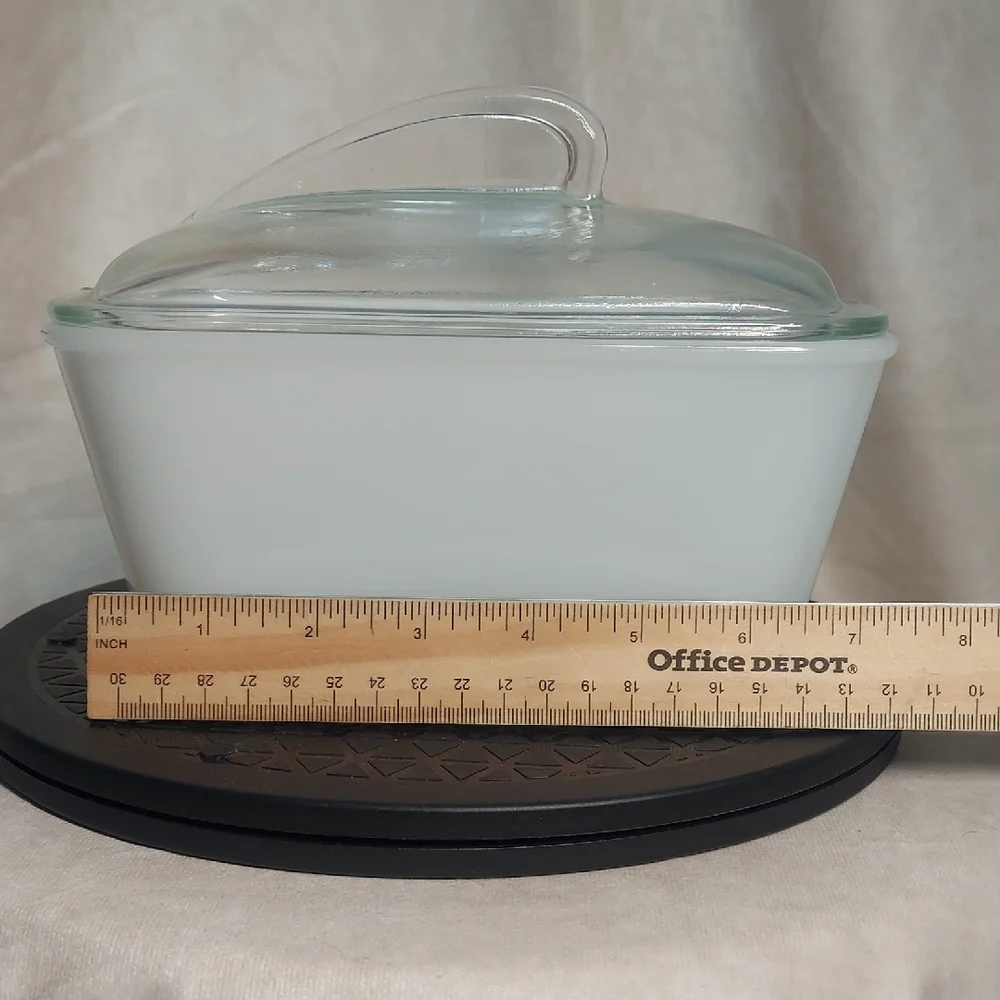 Vintage Jeannette Glasbake J-805 Milk Glass Loaf Dish W/ Lid UEC